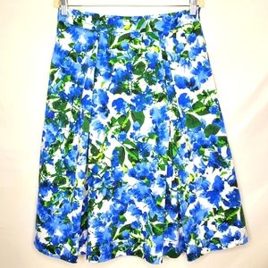 Milly Floral Midi Circle Skirt Size Large Pleated Pockets Bright Tropical